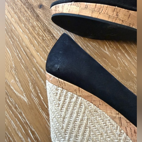COLE HAAN Size 9 PATRICIA Black Nubuck Open Toe Espadrille Wedge Heels Shoes - Picture 9 of 11